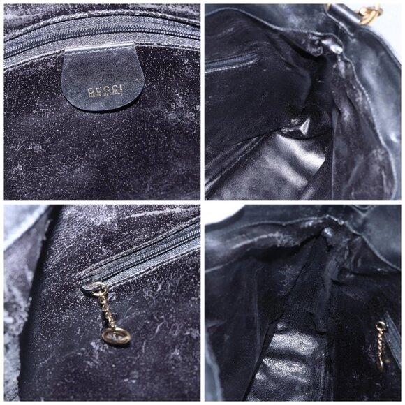 GUCCI Bamboo Shoulder Bag Leather 2way Black Gold - Picture 15 of 16